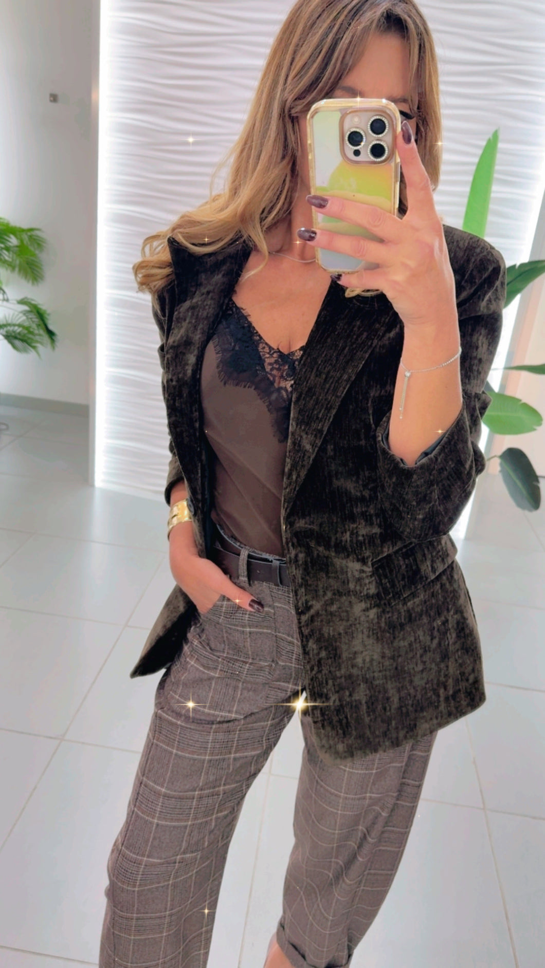 Giacca avvitata velluto liscio  brown