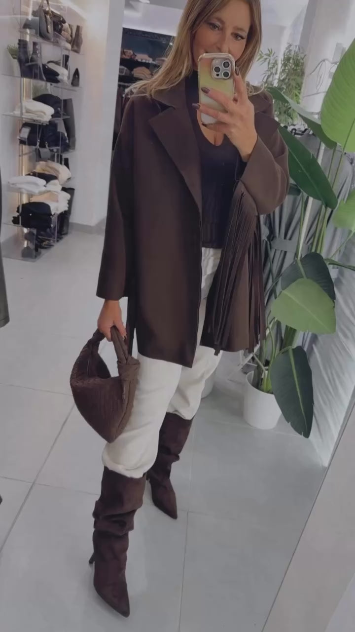 Coat brown con frange TU