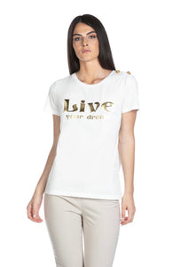 T-shirt Live con bottoni oro