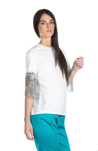 T-shirt frange e paillettes